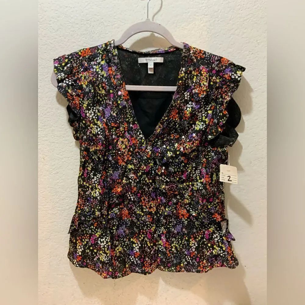 DEREK LAM 10 Crosby Top size 2 Sleeveless viscose Silk Floral Blouse  tank